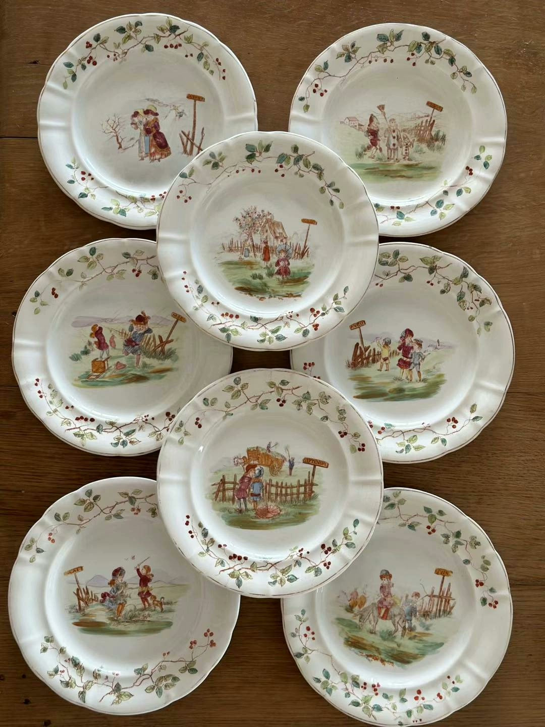 French medieval longwy 19th century childlike month color plate hanging plate