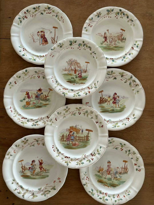 French medieval longwy 19th century childlike month color plate hanging plate