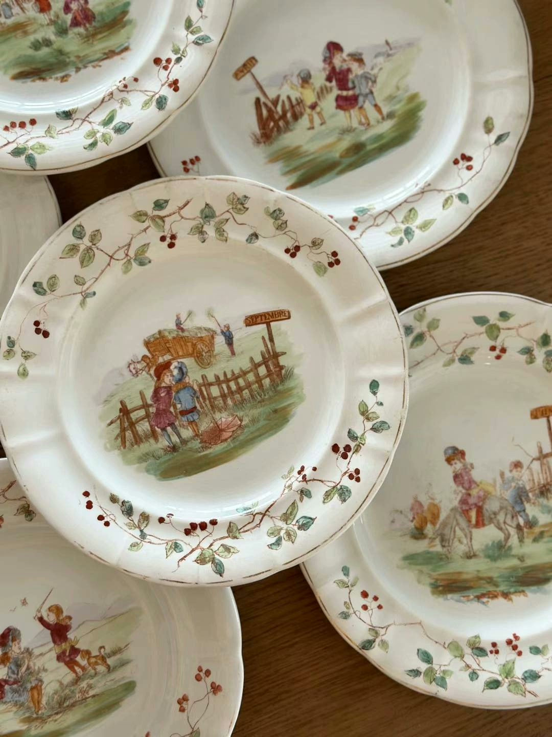 French medieval longwy 19th century childlike month color plate hanging plate