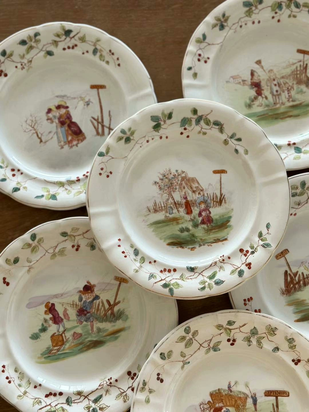 French medieval longwy 19th century childlike month color plate hanging plate