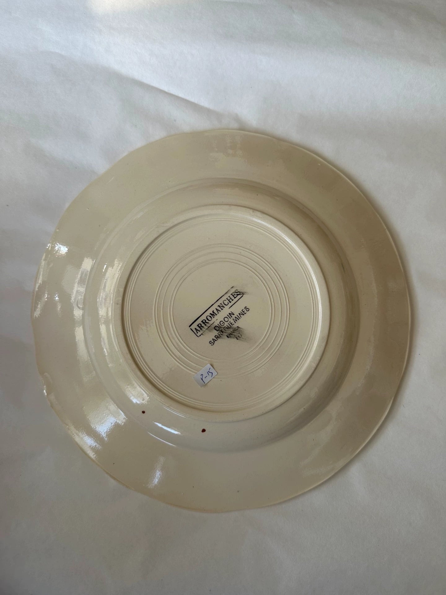 French vintage sarregiemines cream floral flat plate