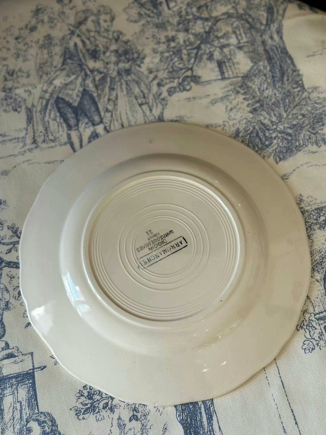 French vintage sarregiemines cream floral flat plate