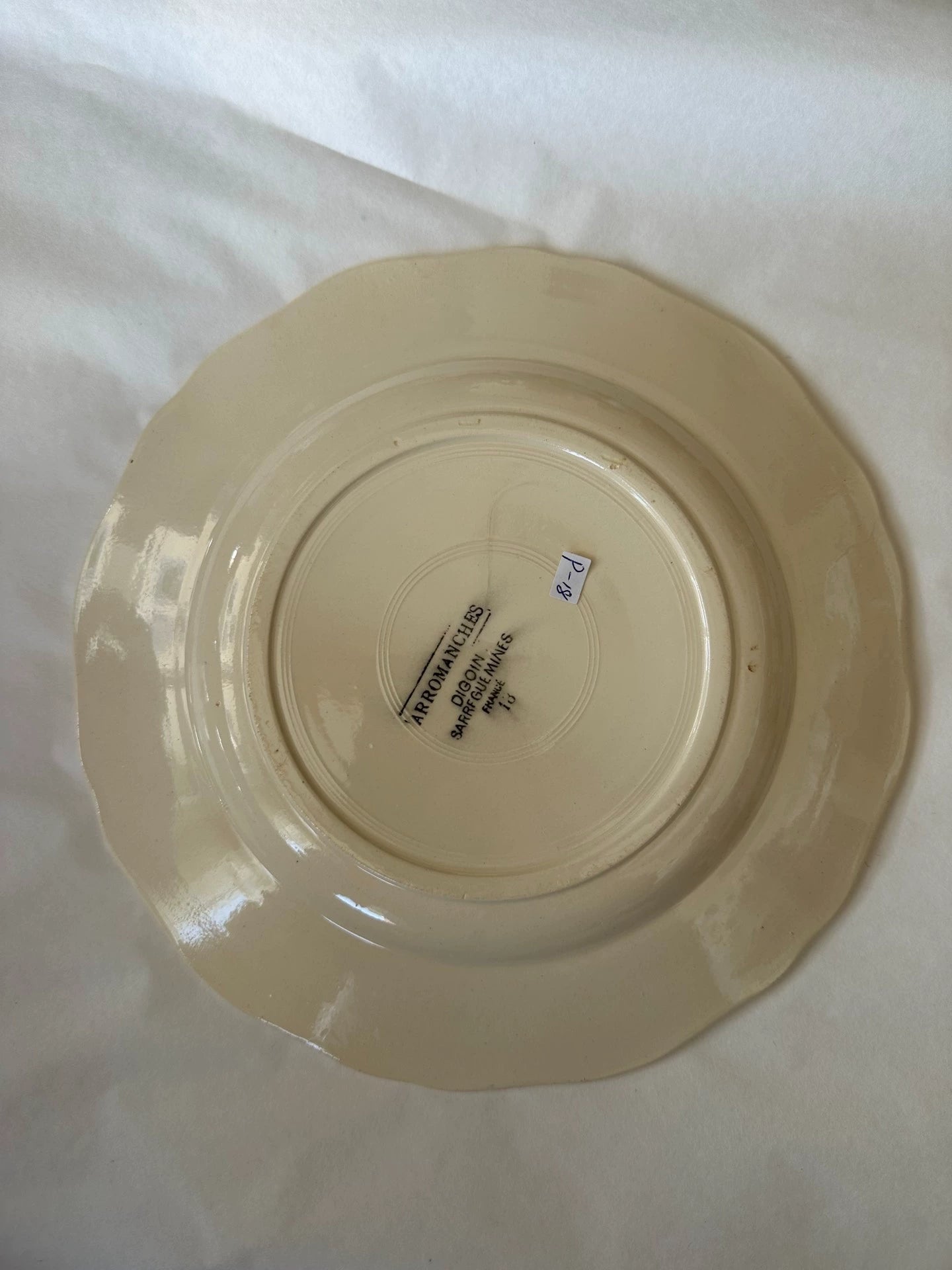 French vintage sarregiemines cream floral flat plate