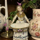 French medieval Capodimonte 19th century unique colored glazed ceramic statue doll porcelain doll